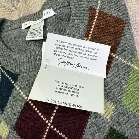 NWT Geoffrey Beene Mens 025/DK Gray Argyle Lambswool Pullover Sweater Size XXL - Picture 8 of 9